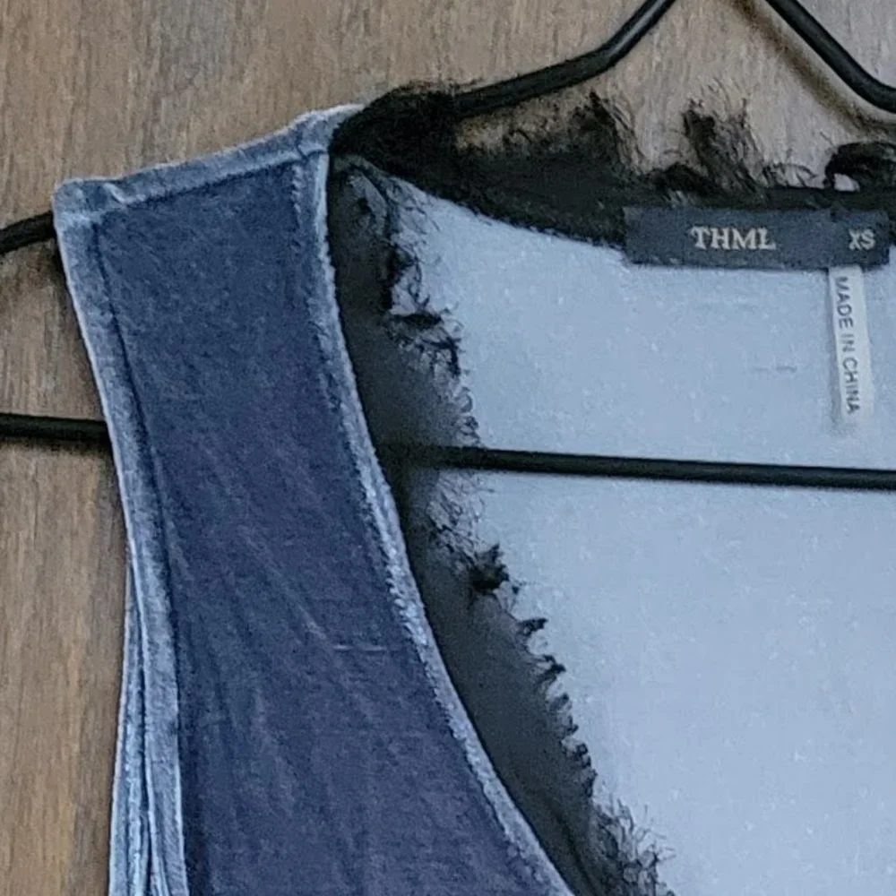 THML Blue Velvet Tunic Top Sleeveless Mixed Tank Blouse Velour XS Anthropologie - Picture 2 of 14
